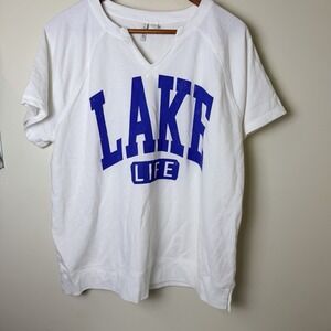 Live Well Short Sleeve Sweatshirt Knit Stretch Lake Life Size XL Lounge Summer